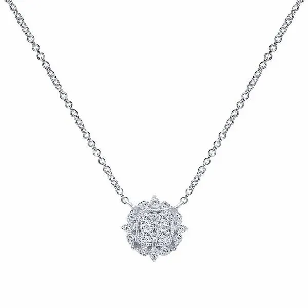 Gabriel & Co. Victorian White Gold Diamond Necklace SVS Fine Jewelry Oceanside, NY