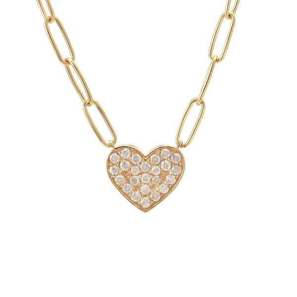 Yellow Gold And Diamond Heart Paperclip Necklace SVS Fine Jewelry Oceanside, NY