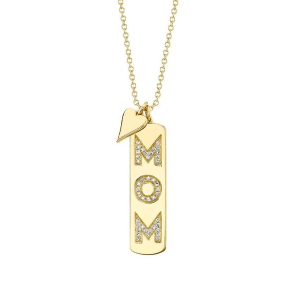 Shy Creation Yellow Gold & Diamond Mom Necklace SVS Fine Jewelry Oceanside, NY