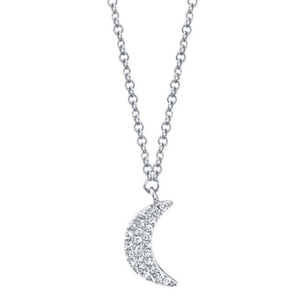 Shy Creation White Gold and Diamond Moon Necklace SVS Fine Jewelry Oceanside, NY