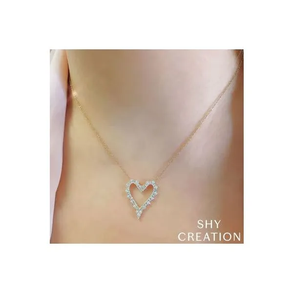 Shy Creation White Gold And Diamond Heart Necklace Image 2 SVS Fine Jewelry Oceanside, NY