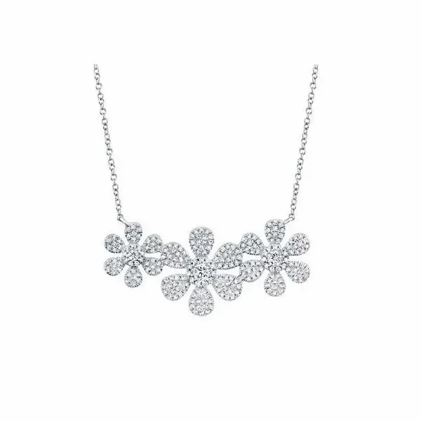 Shy Creation White Gold Diamond Flower Necklace SVS Fine Jewelry Oceanside, NY