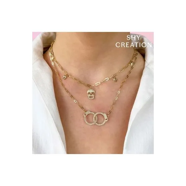 Shy Creation Yellow Gold And Diamond Handcuff Necklace Image 2 SVS Fine Jewelry Oceanside, NY