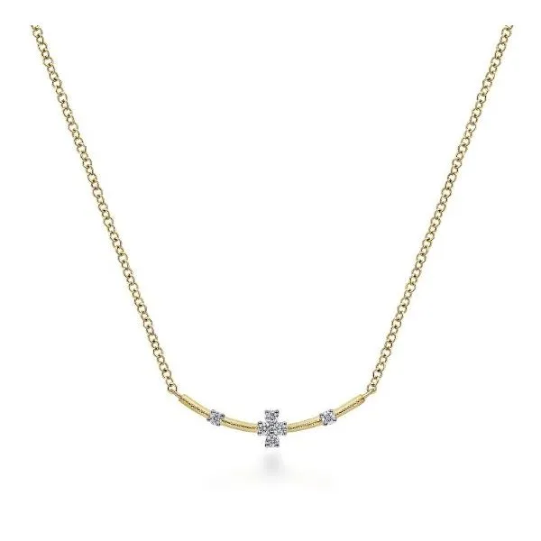 Gabriel & Co. Lusso Yellow Gold Curved Bar Necklace SVS Fine Jewelry Oceanside, NY