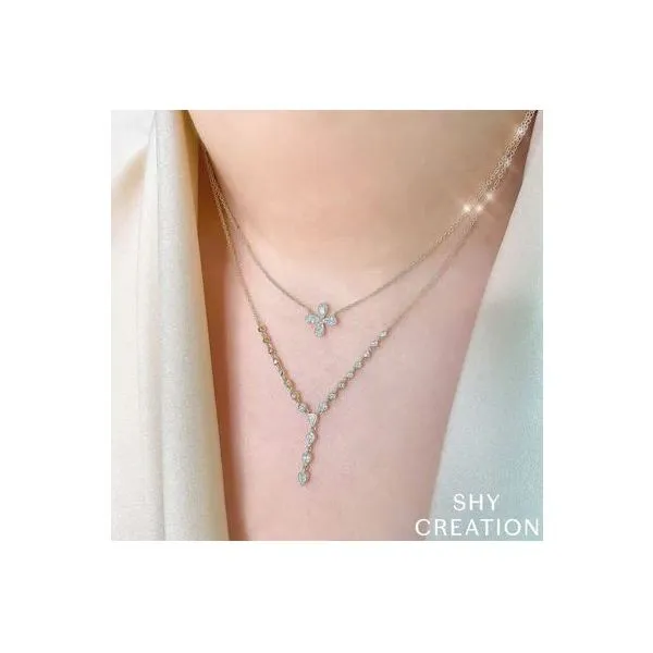 Shy Creation White Gold And Diamond Flower Necklace Image 2 SVS Fine Jewelry Oceanside, NY