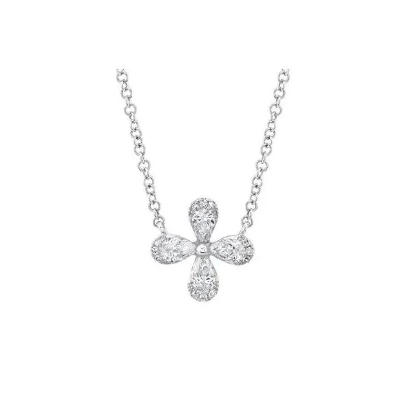 Shy Creation White Gold And Diamond Flower Necklace SVS Fine Jewelry Oceanside, NY
