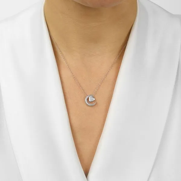 Silver Moon and Diamond Heart Necklace Image 2 SVS Fine Jewelry Oceanside, NY