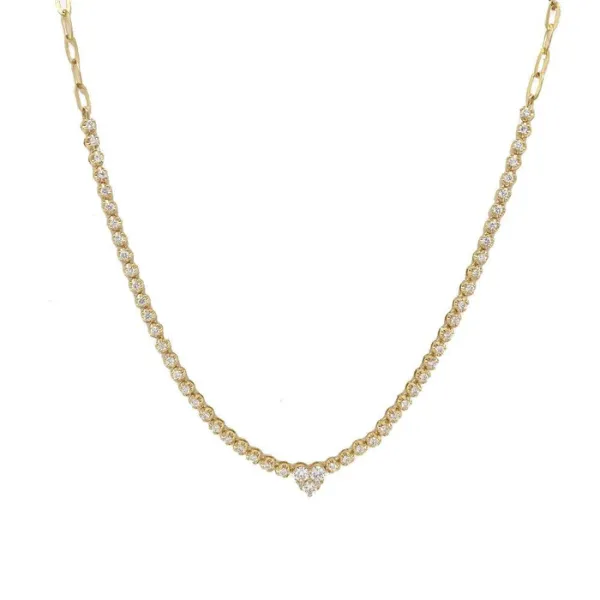 Shy Creation Yellow Gold Heart Diamond Tennis Necklace SVS Fine Jewelry Oceanside, NY