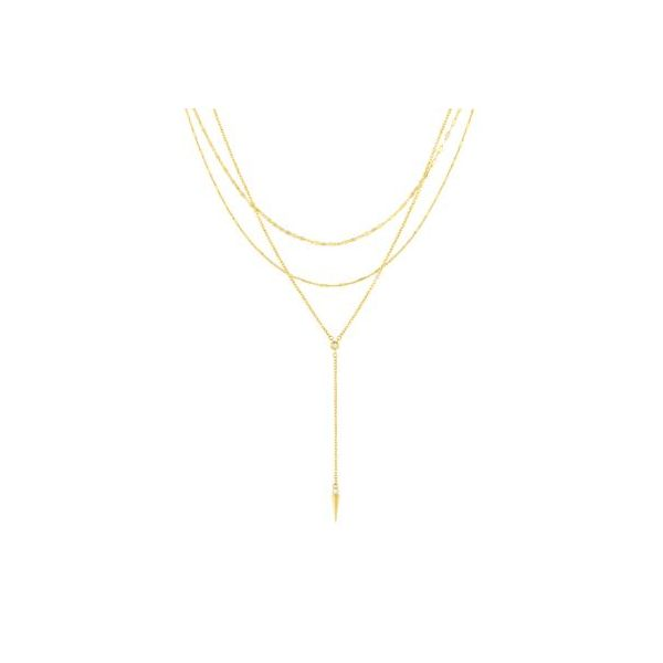 YELLOW GOLD LARIAT NECKLACE WITH HEARTS - Howard's Jewelry Center