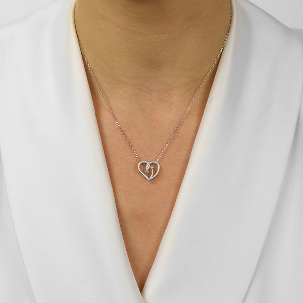 Diamond 2-Stone Open Ribbon Heart Pendant Necklace Image 2 SVS Fine Jewelry Oceanside, NY