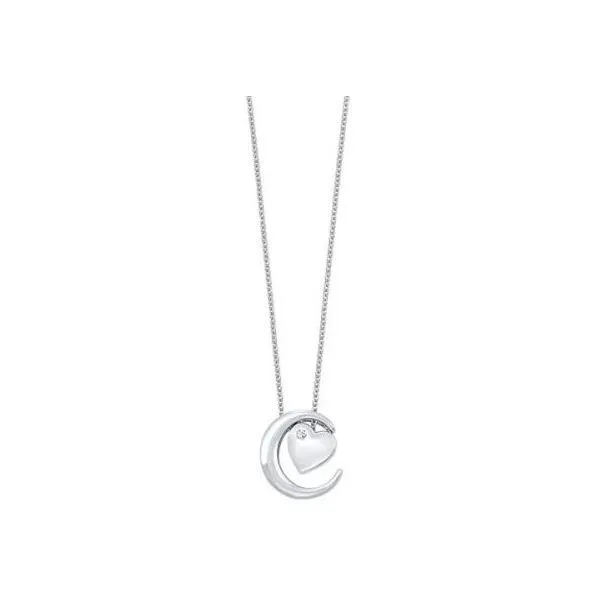 Silver Moon and Diamond Heart Necklace SVS Fine Jewelry Oceanside, NY