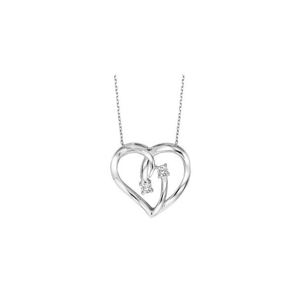 Diamond 2-Stone Open Ribbon Heart Pendant Necklace SVS Fine Jewelry Oceanside, NY