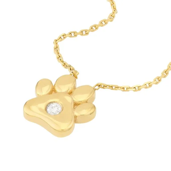 Yellow Gold Diamond Paw Pendant Necklace Image 4 SVS Fine Jewelry Oceanside, NY