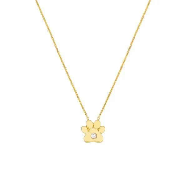 Yellow Gold Diamond Paw Pendant Necklace SVS Fine Jewelry Oceanside, NY