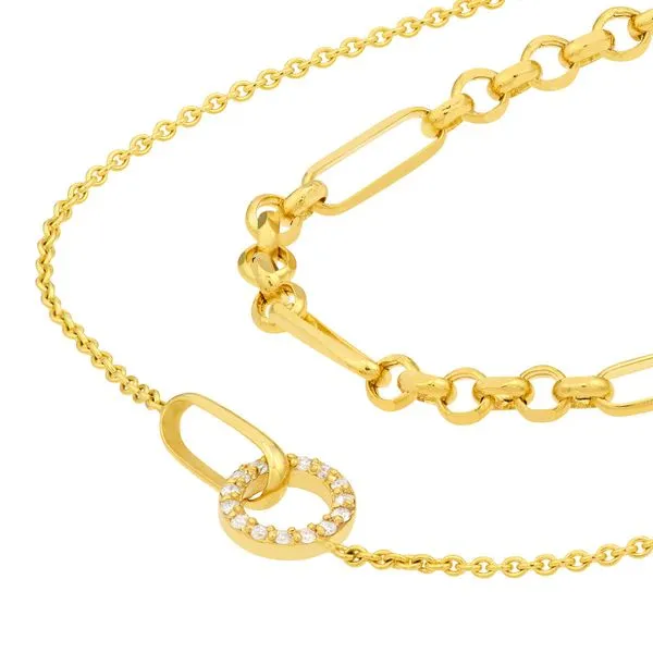 Yellow Gold Diamond Circle Duet Layered Necklace Image 5 SVS Fine Jewelry Oceanside, NY