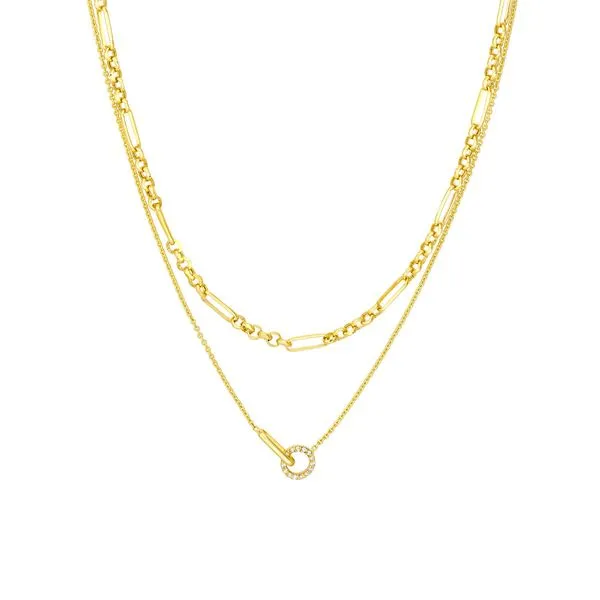 Yellow Gold Diamond Circle Duet Layered Necklace SVS Fine Jewelry Oceanside, NY