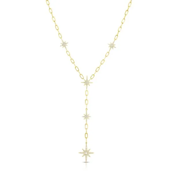 Yellow Gold Diamond 5 Star Lariat Necklace