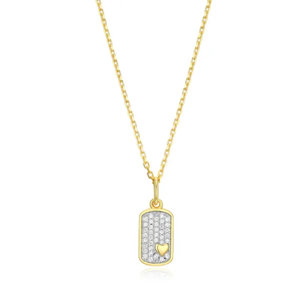 Lab Grown Diamond Yellow Gold Plated Dogt Tag Heart Necklace, .11ctw SVS Fine Jewelry Oceanside, NY