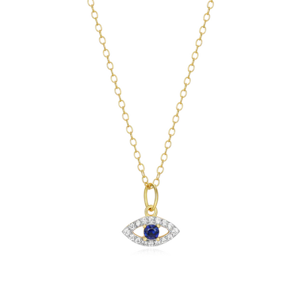 Lab Grown Diamond Yellow Gold Plated Evil Eye Necklace, .10ctw SVS Fine Jewelry Oceanside, NY