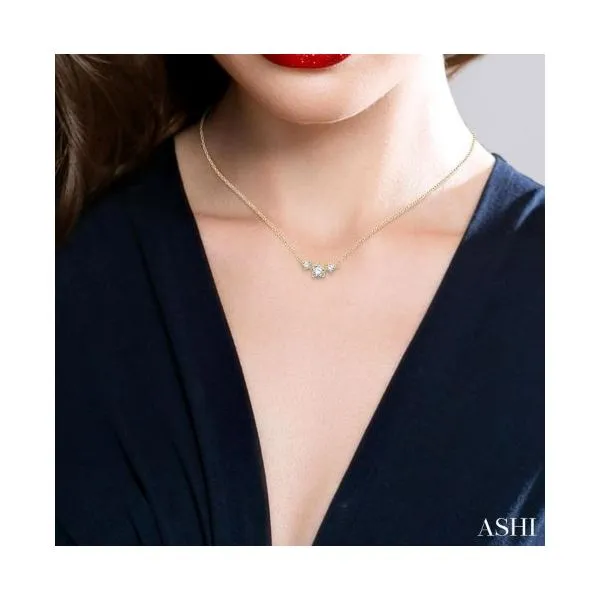 Yellow Gold Three Stone Diamond Necklace Image 2 SVS Fine Jewelry Oceanside, NY