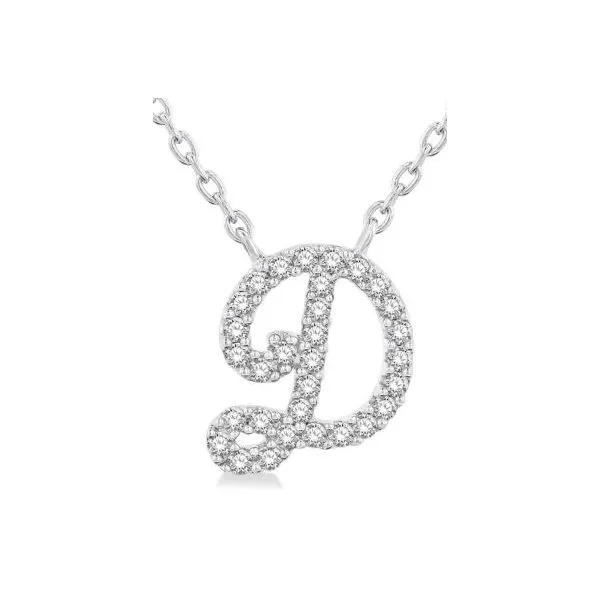 White Gold Script 'D' Initial Diamond Pendant SVS Fine Jewelry Oceanside, NY