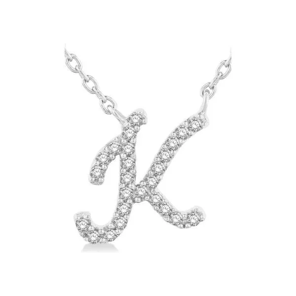 White Gold Script 'K' Initial Diamond Pendant SVS Fine Jewelry Oceanside, NY