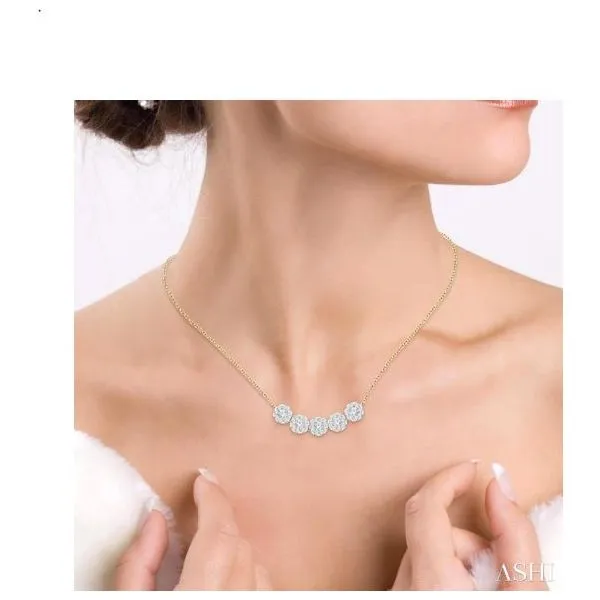 Yellow & White Gold Five Stone Diamond Necklace Image 2 SVS Fine Jewelry Oceanside, NY