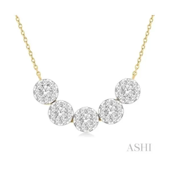 Yellow & White Gold Five Stone Diamond Necklace SVS Fine Jewelry Oceanside, NY