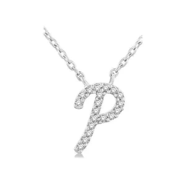 White Gold Script 'P' Initial Diamond Pendant SVS Fine Jewelry Oceanside, NY