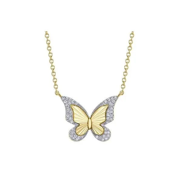 Shy Creation Yellow Gold Diamond Butterfly Necklace