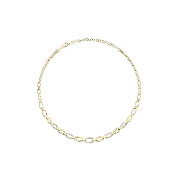 Shy Creation Yellow Gold And Diamond Link Necklace