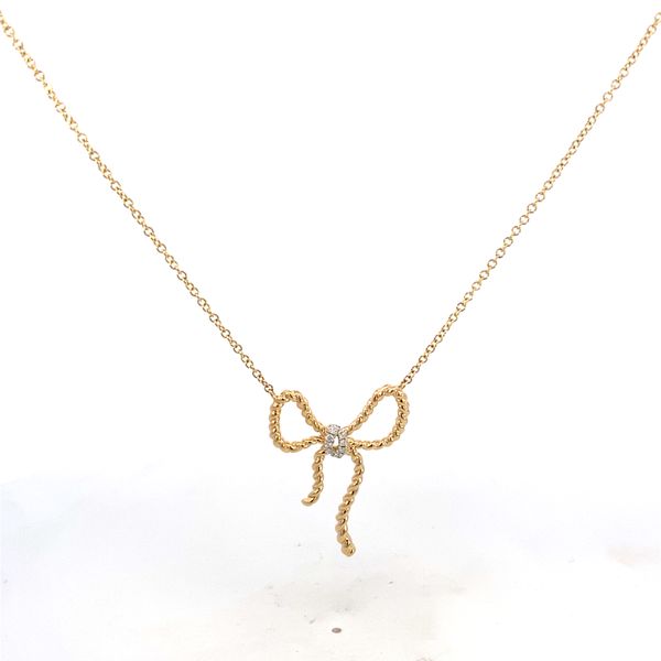 Shy Creation Yellow Gold Diamond Bow Necklace Image 3 SVS Fine Jewelry Oceanside, NY