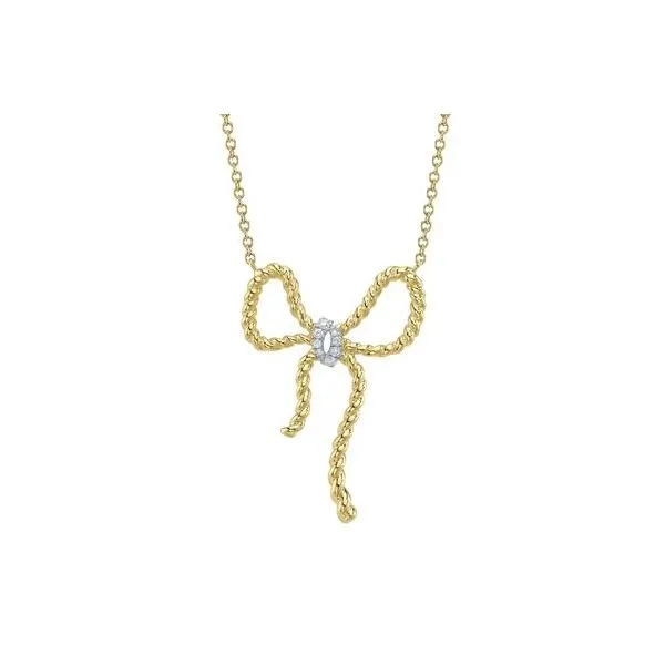Shy Creation Yellow Gold Diamond Bow Necklace