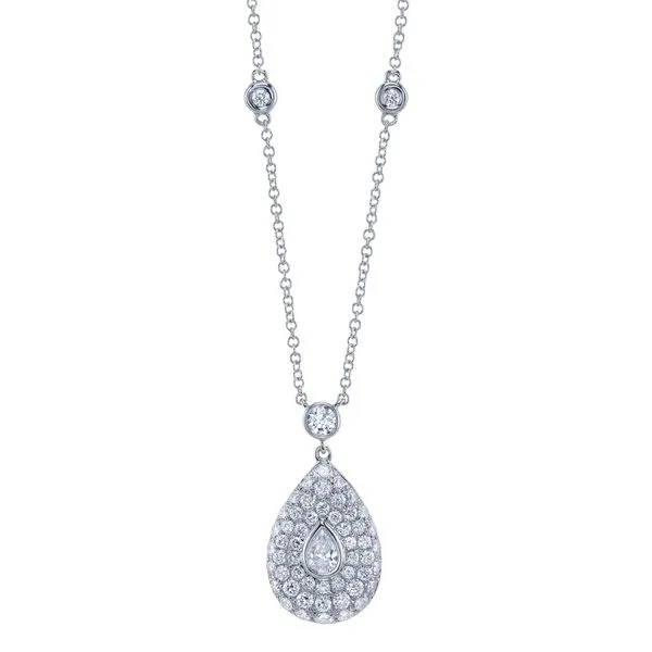 Shy Creation White Gold And Diamond Pear Shaped Necklace SVS Fine Jewelry Oceanside, NY