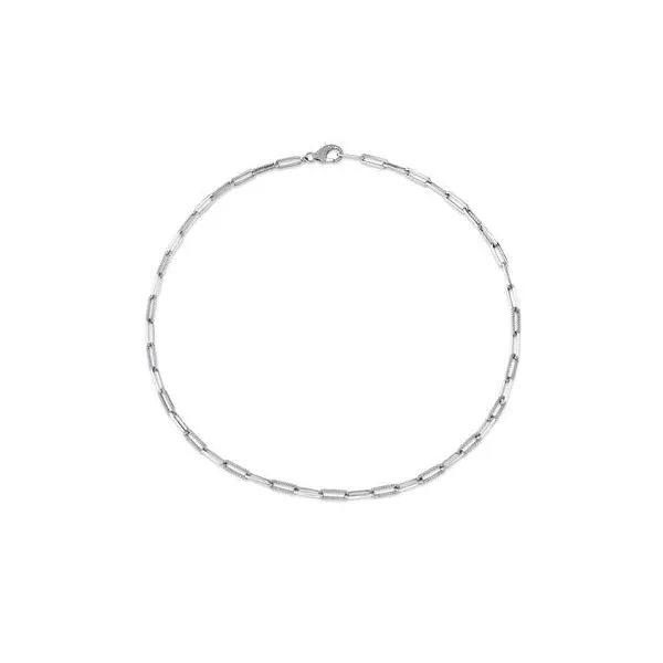 Shy Creation White Gold Diamond Paper Clip Necklace SVS Fine Jewelry Oceanside, NY