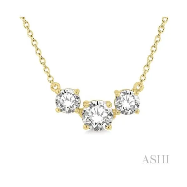 Yellow Gold Three Stone Diamond Necklace, 1.00ctw SVS Fine Jewelry Oceanside, NY