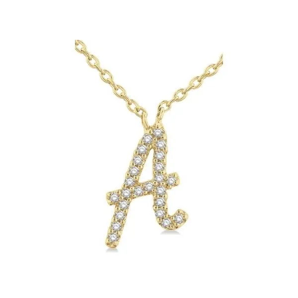 Yellow Gold Script 'A' Initial Diamond Pendant SVS Fine Jewelry Oceanside, NY
