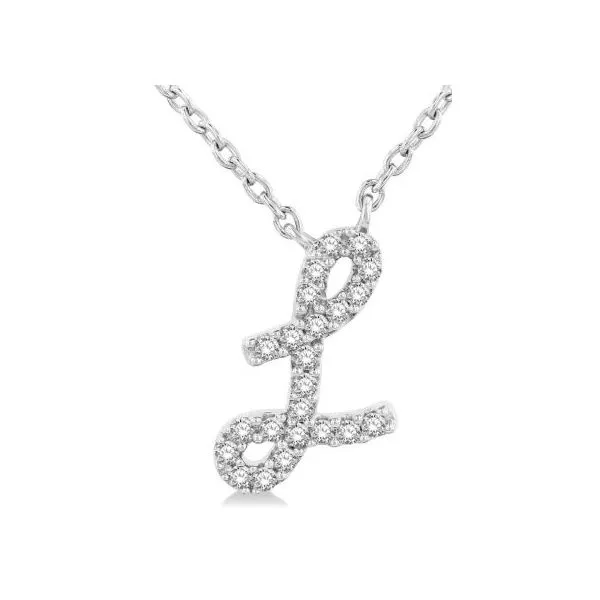 White Gold Script L Initial Diamond Pendant