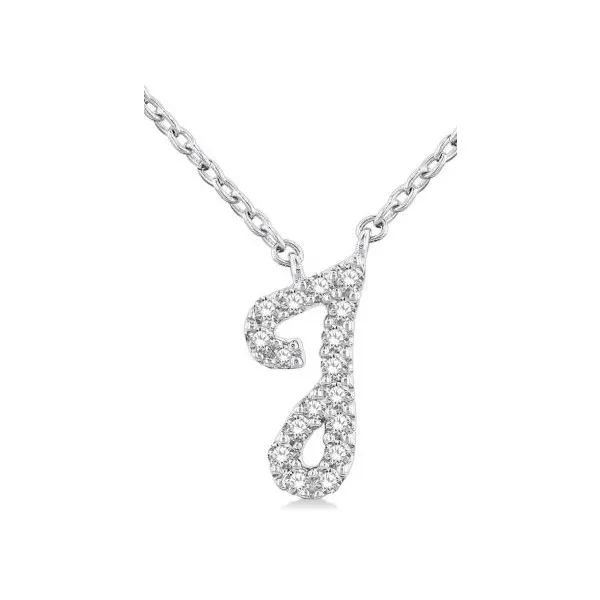 White Gold Script J Initial Diamond Pendant
