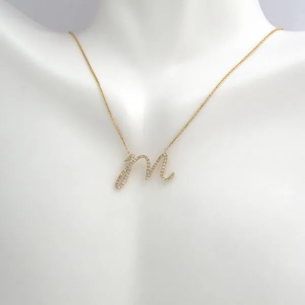 Yellow Gold Script Initial \M\ Diamond Necklace