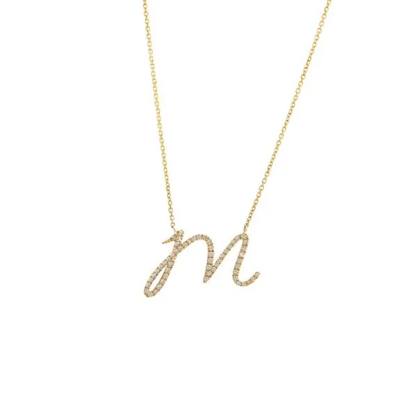 Yellow Gold Script Initial \M\ Diamond Necklace