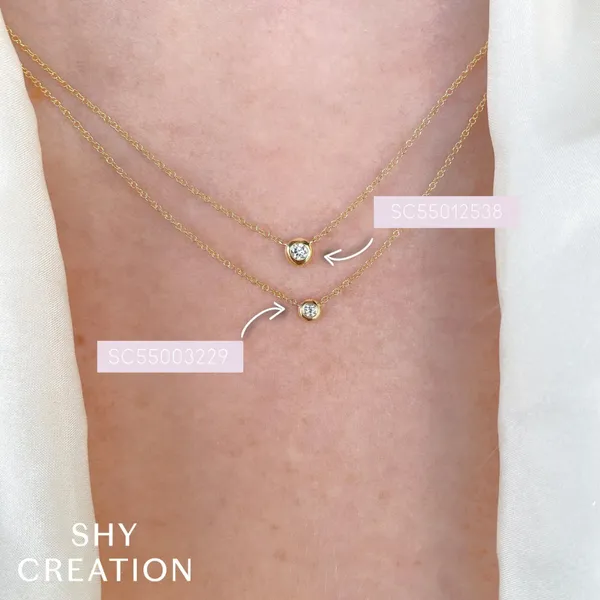 Shy Creation Yellow Gold And Diamond Bezel Necklace Image 4 SVS Fine Jewelry Oceanside, NY