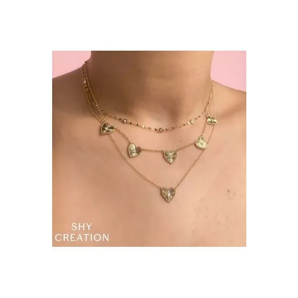 Shy Creation Yellow Gold Diamond Heart Necklace Image 2 SVS Fine Jewelry Oceanside, NY