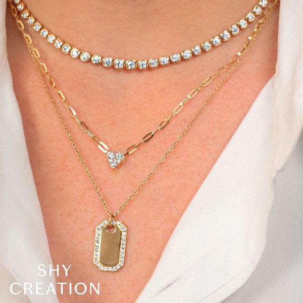 Shy Creation Yellow Gold Heart Paper Clip Link Necklace Image 3 SVS Fine Jewelry Oceanside, NY