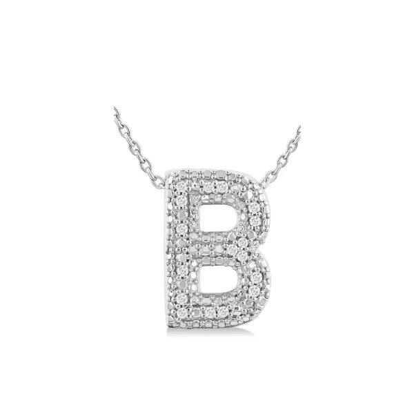 Sterling Silver Bubble 'B' Initial Diamond Pendant SVS Fine Jewelry Oceanside, NY