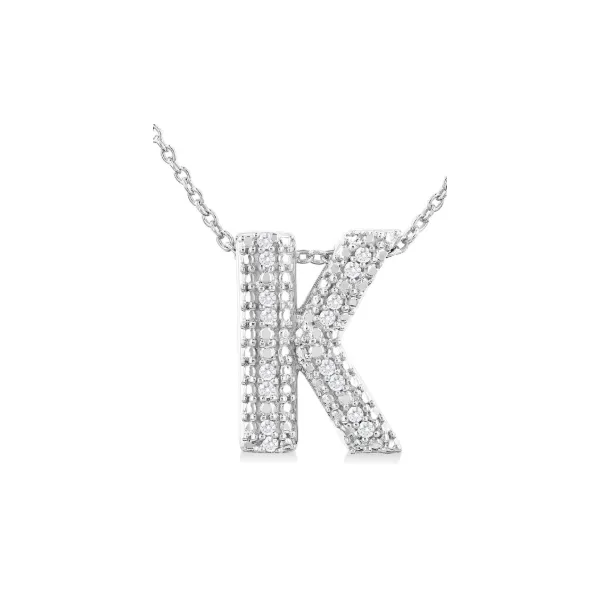 Sterling Silver Bubble 'K' Initial Diamond Pendant SVS Fine Jewelry Oceanside, NY