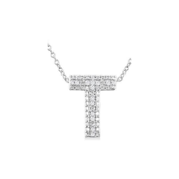 Sterling Silver Bubble 'T' Initial Diamond Pendant SVS Fine Jewelry Oceanside, NY
