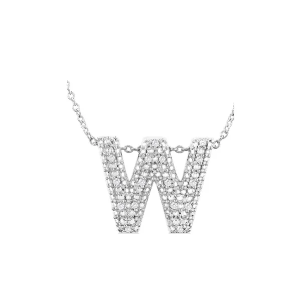 Sterling Silver Bubble 'W' Initial Diamond Pendant SVS Fine Jewelry Oceanside, NY