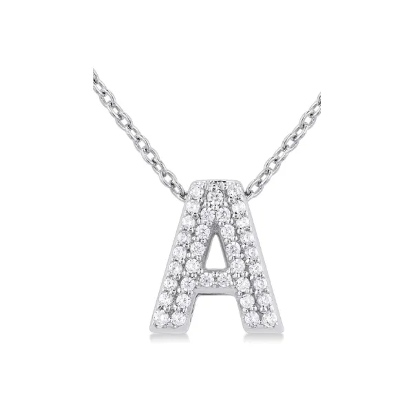 White Gold Bubble 'A' Initial Diamond Pendant SVS Fine Jewelry Oceanside, NY