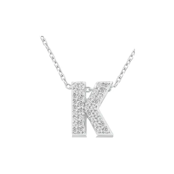 White Gold Bubble 'K' Initial Diamond Pendant SVS Fine Jewelry Oceanside, NY